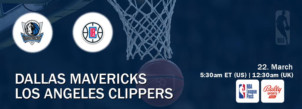 You can watch game live between Dallas Mavericks and Los Angeles Clippers on NBA League Pass and Bally Sports SoCal(US). You can watch game live between Dallas Mavericks and Los Angeles Clippers on NBA League Pass and Bally Sports SoCal(US).
