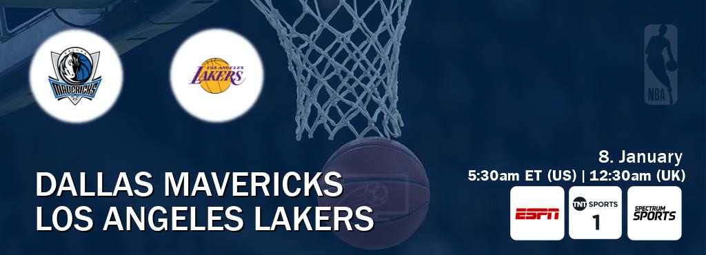 You can watch game live between Dallas Mavericks and Los Angeles Lakers on ESPN(AU), TNT Sports 1(UK), Spectrum Sports(US).