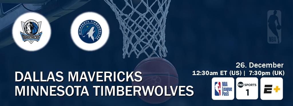 You can watch game live between Dallas Mavericks and Minnesota Timberwolves on NBA League Pass, TNT Sports 1(UK), ESPN+(US).