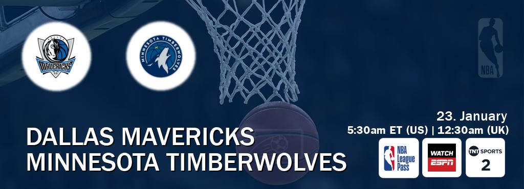 You can watch game live between Dallas Mavericks and Minnesota Timberwolves on NBA League Pass, WatchESPN(AU), TNT Sports 2(UK).