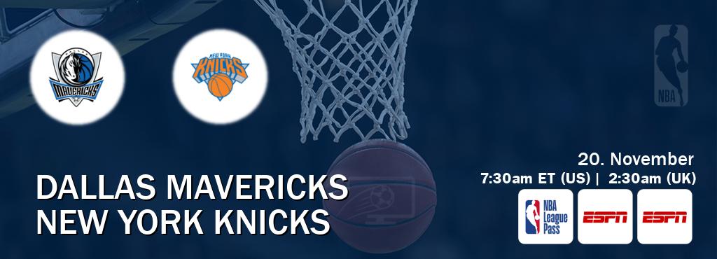 You can watch game live between Dallas Mavericks and New York Knicks on NBA League Pass, ESPN(AU), ESPN(US). You can watch game live between Dallas Mavericks and New York Knicks on NBA League Pass, ESPN(AU), ESPN(US).