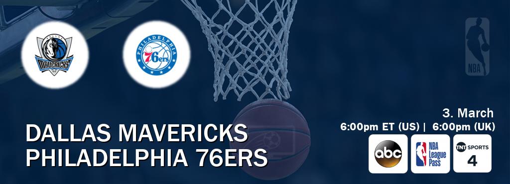 You can watch game live between Dallas Mavericks and Philadelphia 76ers on ABC(US), NBA League Pass, TNT Sports 4(UK).