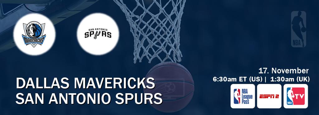 You can watch game live between Dallas Mavericks and San Antonio Spurs on NBA League Pass, ESPN2(AU), NBA TV(US).