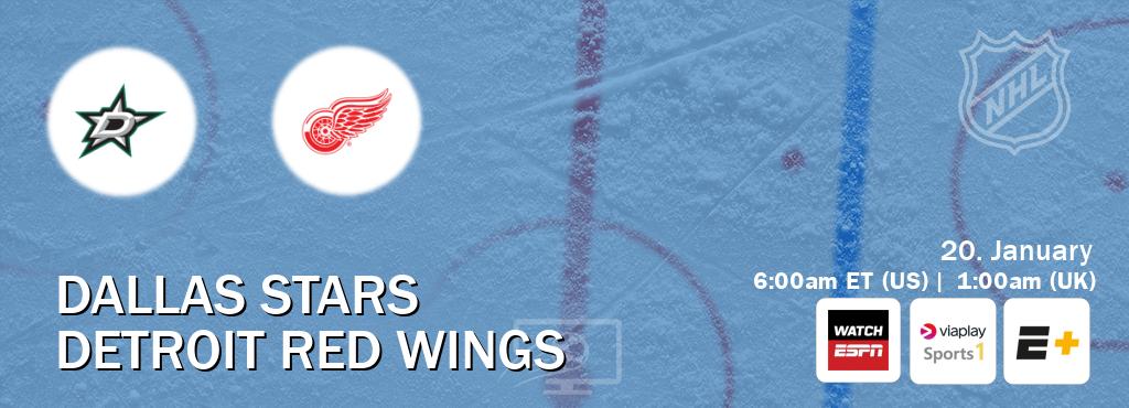 You can watch game live between Dallas Stars and Detroit Red Wings on WatchESPN(AU), Viaplay Sports 1(UK), ESPN+(US).