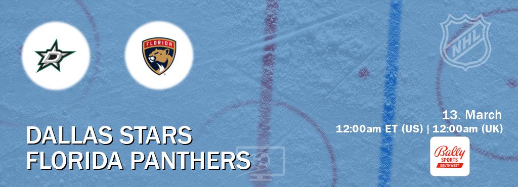 You can watch game live between Dallas Stars and Florida Panthers on Bally Sports Southwest(US).