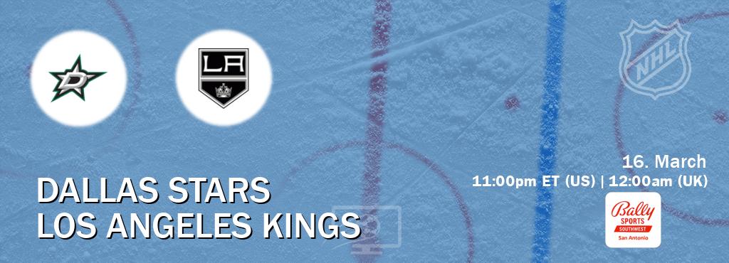 You can watch game live between Dallas Stars and Los Angeles Kings on Bally Sports San Antonio(US).