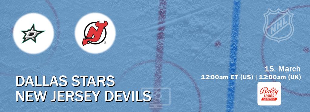 You can watch game live between Dallas Stars and New Jersey Devils on Bally Sports Southwest(US).