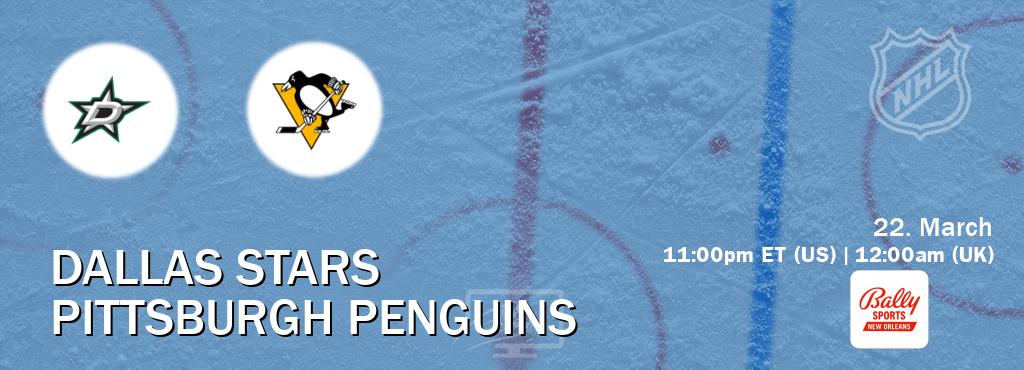 You can watch game live between Dallas Stars and Pittsburgh Penguins on Bally Sports New Orleans(US).