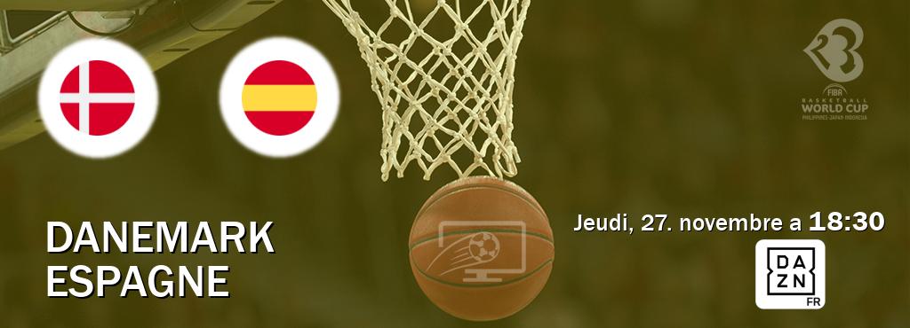 Match entre Danemark et Espagne en direct à la DAZN (jeudi, 27. novembre a  18:30).