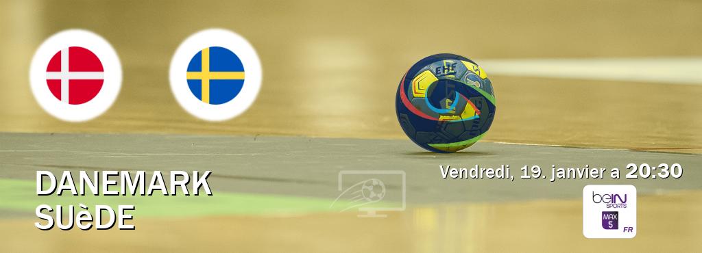 Match entre Danemark et Suède en direct à la beIN Sports 5 Max (vendredi, 19. janvier a  20:30).