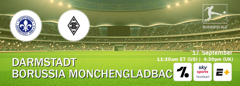 You can watch game live between Darmstadt and Borussia Monchengladbach on OneFootball, Sky Sports Football(UK), ESPN+(US).