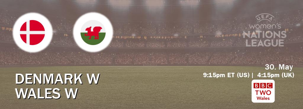You can watch game live between Denmark W and Wales W on BBC Two Wales(UK).