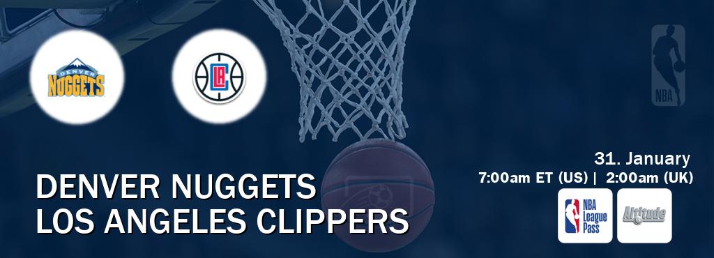 You can watch game live between Denver Nuggets and Los Angeles Clippers on NBA League Pass and Altitude(US). You can watch game live between Denver Nuggets and Los Angeles Clippers on NBA League Pass and Altitude(US).