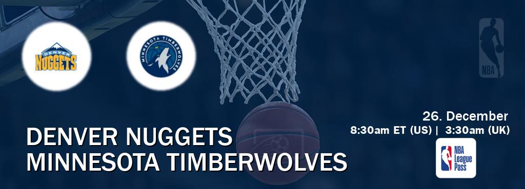 You can watch game live between Denver Nuggets and Minnesota Timberwolves on NBA League Pass. You can watch game live between Denver Nuggets and Minnesota Timberwolves on NBA League Pass.