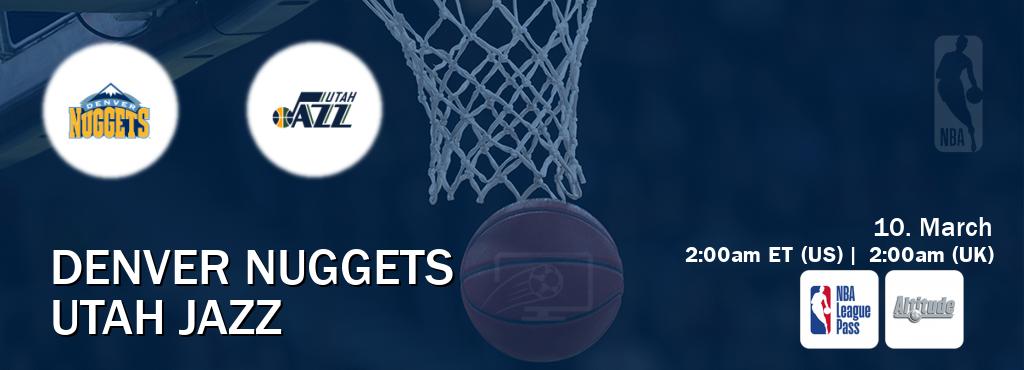 You can watch game live between Denver Nuggets and Utah Jazz on NBA League Pass and Altitude(US).