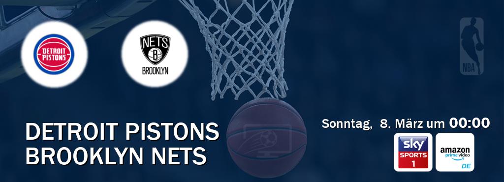 Das Spiel zwischen Detroit Pistons und Brooklyn Nets wird am Sonntag,  8. März um  00:00, live vom Sky Sport 1 und Amazon Prime DE übertragen.