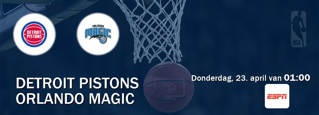 Wedstrijd tussen Detroit Pistons en Orlando Magic live op tv bij ESPN 1 (donderdag, 23. april van  01:00).