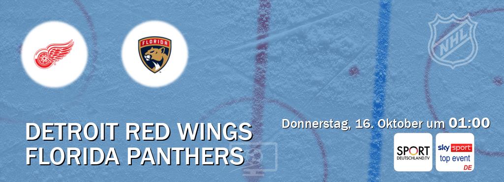 Das Spiel zwischen Detroit Red Wings und Florida Panthers wird am Donnerstag, 16. Oktober um 01:00, live vom Sportdeutschland.TV und Sky Sport Top Event übertragen. Das Spiel zwischen Detroit Red Wings und Florida Panthers wird am Donnerstag, 16. Oktober um 01:00, live vom Sportdeutschland.TV und Sky Sport Top Event übertragen.