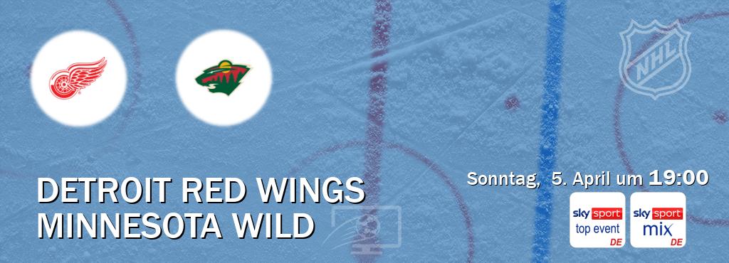 Das Spiel zwischen Detroit Red Wings und Minnesota Wild wird am Sonntag,  5. April um  19:00, live vom Sky Sport Top Event und Sky Sport Mix übertragen.