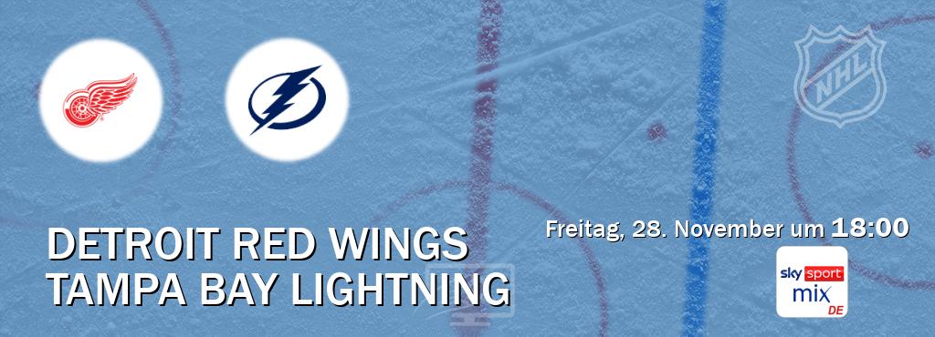 Das Spiel zwischen Detroit Red Wings und Tampa Bay Lightning wird am Freitag, 28. November um 18:00, live vom Sky Sport Mix übertragen. Das Spiel zwischen Detroit Red Wings und Tampa Bay Lightning wird am Freitag, 28. November um 18:00, live vom Sky Sport Mix übertragen.