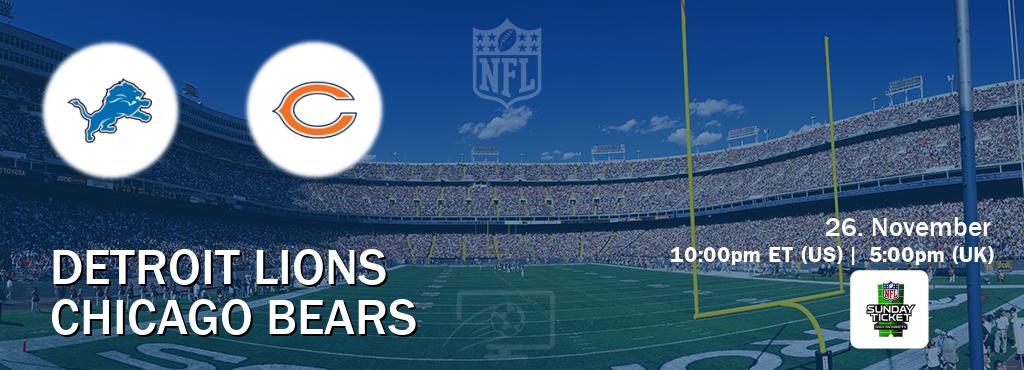 You can watch game live between Detroit Lions and Chicago Bears on NFL Sunday Ticket(US).