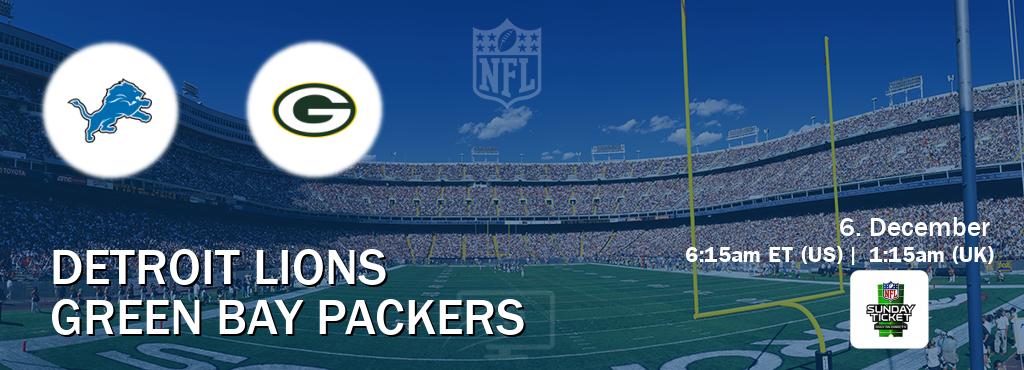 You can watch game live between Detroit Lions and Green Bay Packers on NFL Sunday Ticket(US).