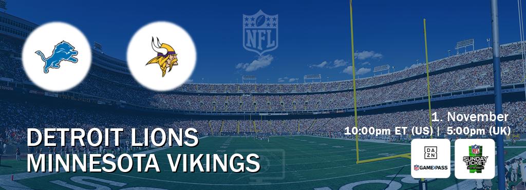 You can watch game live between Detroit Lions and Minnesota Vikings on DAZN NFL Game Pass and NFL Sunday Ticket(US).