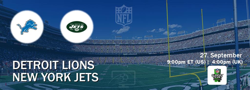 You can watch game live between Detroit Lions and New York Jets on NFL Sunday Ticket(US).