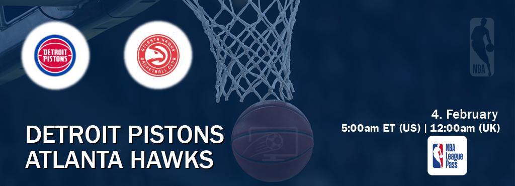 You can watch game live between Detroit Pistons and Atlanta Hawks on NBA League Pass.