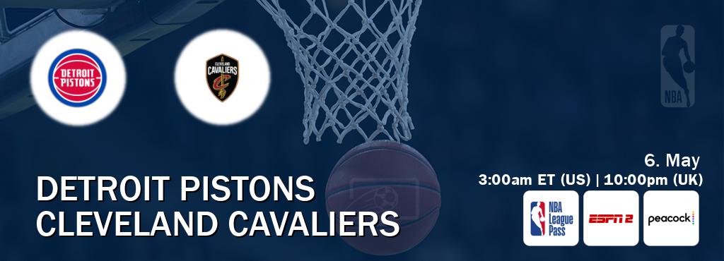 You can watch game live between Detroit Pistons and Cleveland Cavaliers on NBA League Pass, ESPN2(AU), Peacock(US).