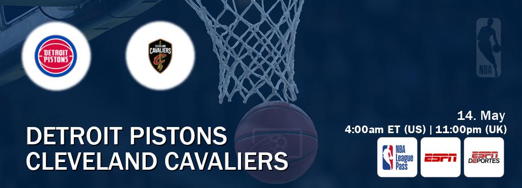 You can watch game live between Detroit Pistons and Cleveland Cavaliers on NBA League Pass, ESPN(AU), ESPN Deportes(US).