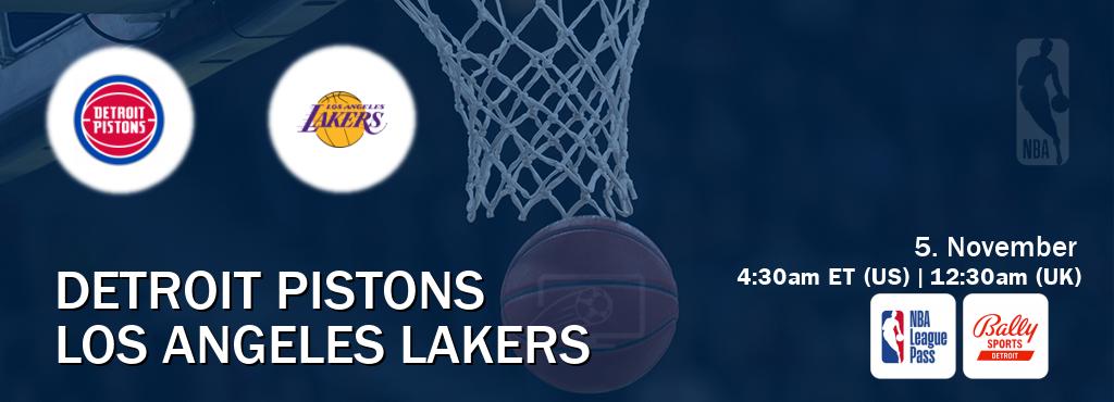 You can watch game live between Detroit Pistons and Los Angeles Lakers on NBA League Pass and Bally Sports Detroit(US).