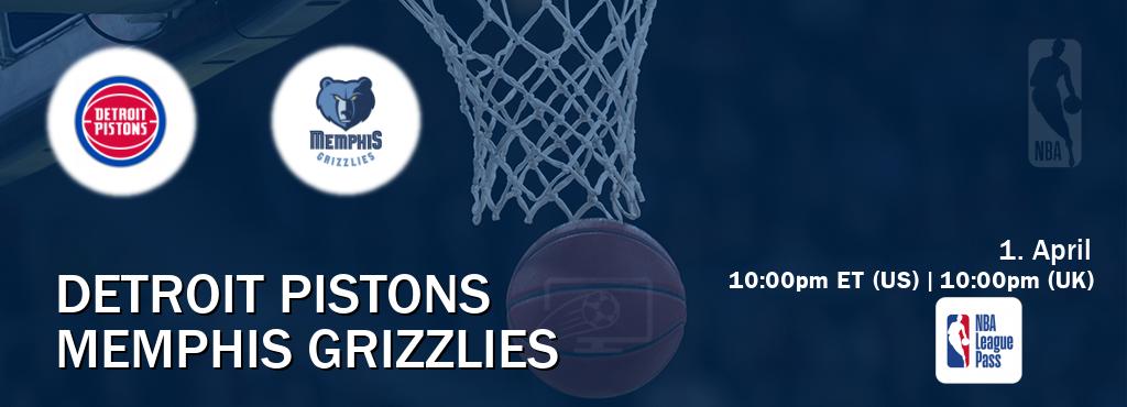 You can watch game live between Detroit Pistons and Memphis Grizzlies on NBA League Pass.