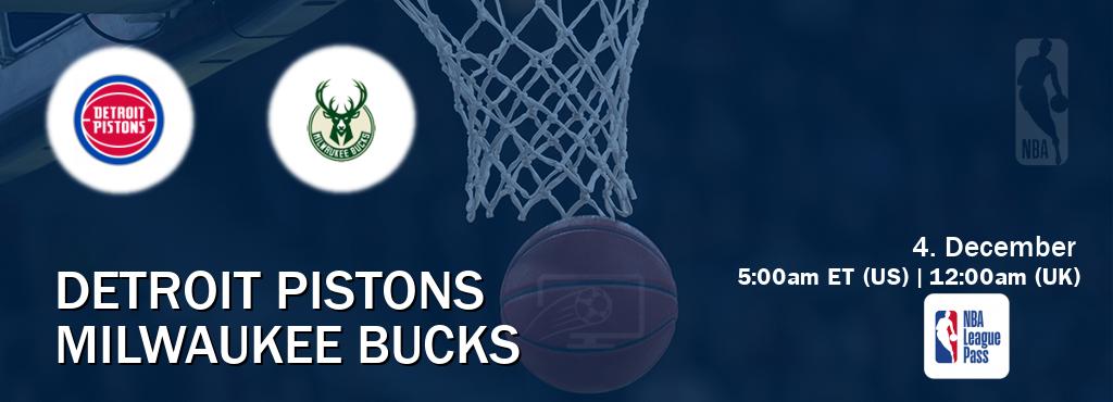 You can watch game live between Detroit Pistons and Milwaukee Bucks on NBA League Pass.