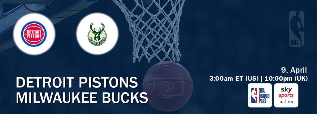 You can watch game live between Detroit Pistons and Milwaukee Bucks on NBA League Pass and Sky Sports Action(UK).