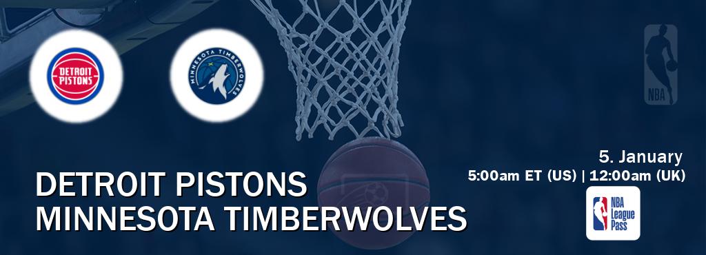 You can watch game live between Detroit Pistons and Minnesota Timberwolves on NBA League Pass.