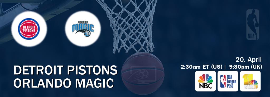 You can watch game live between Detroit Pistons and Orlando Magic on NBC(US), NBA League Pass, WBAL TV(US).