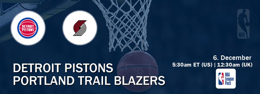 You can watch game live between Detroit Pistons and Portland Trail Blazers on NBA League Pass.