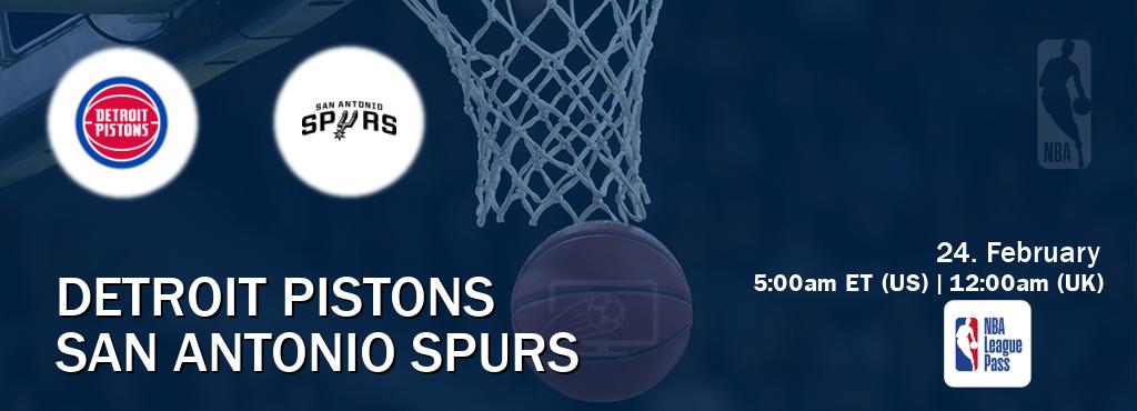 You can watch game live between Detroit Pistons and San Antonio Spurs on NBA League Pass.