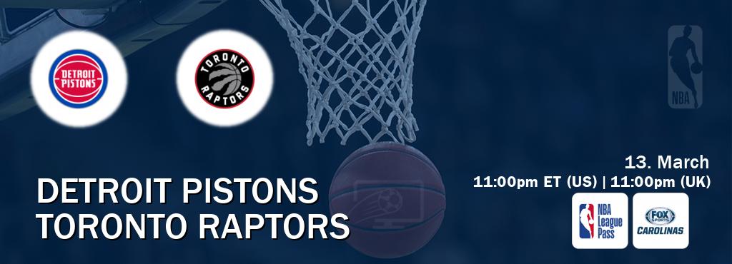 You can watch game live between Detroit Pistons and Toronto Raptors on NBA League Pass and Bally Sports North Carolina(US).