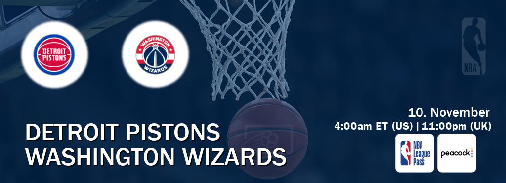 You can watch game live between Detroit Pistons and Washington Wizards on NBA League Pass and Peacock(US).