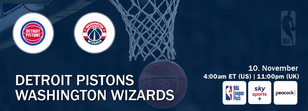 You can watch game live between Detroit Pistons and Washington Wizards on NBA League Pass, Sky Sports+(UK), Peacock(US). You can watch game live between Detroit Pistons and Washington Wizards on NBA League Pass, Sky Sports+(UK), Peacock(US).