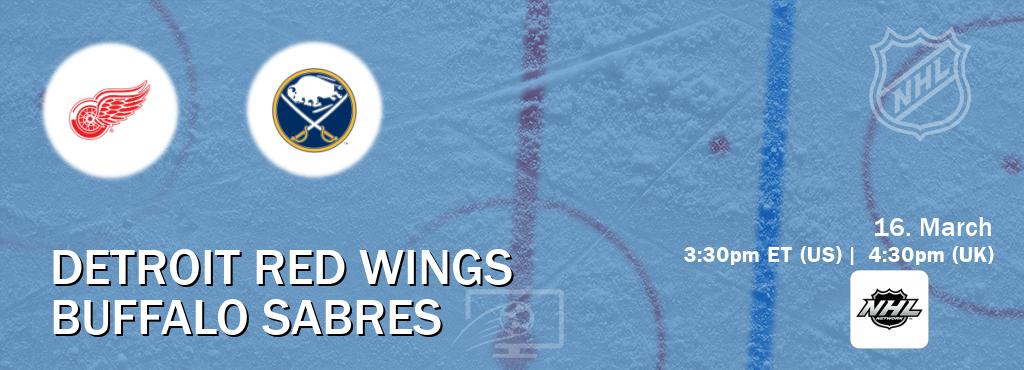 You can watch game live between Detroit Red Wings and Buffalo Sabres on NHL Network(US).