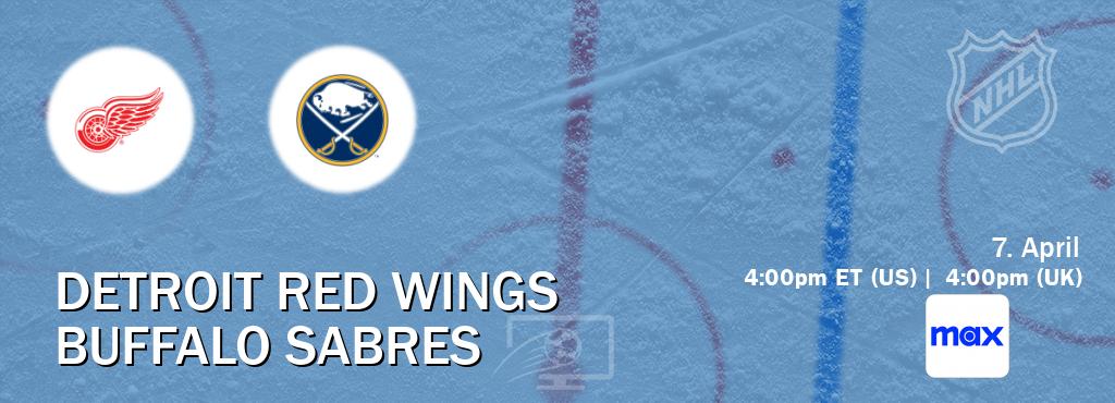 You can watch game live between Detroit Red Wings and Buffalo Sabres on Max(US).