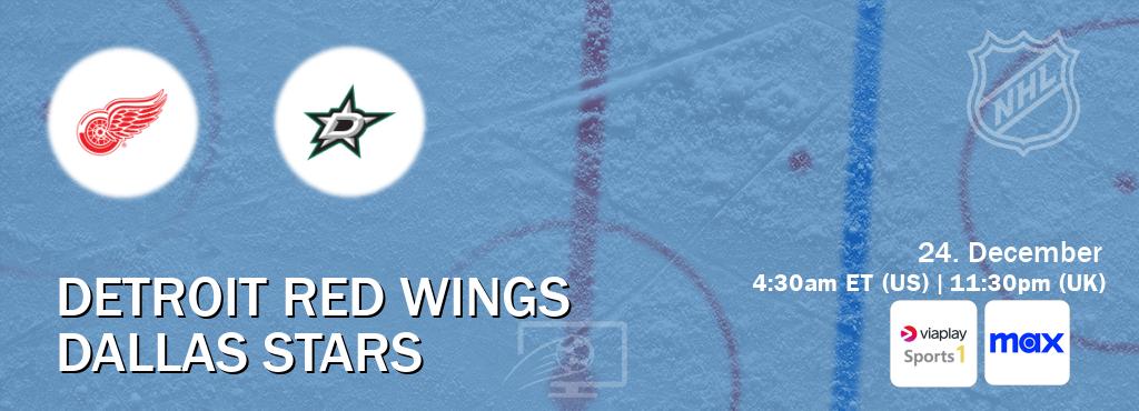 You can watch game live between Detroit Red Wings and Dallas Stars on Viaplay Sports 1(UK) and Max(US).