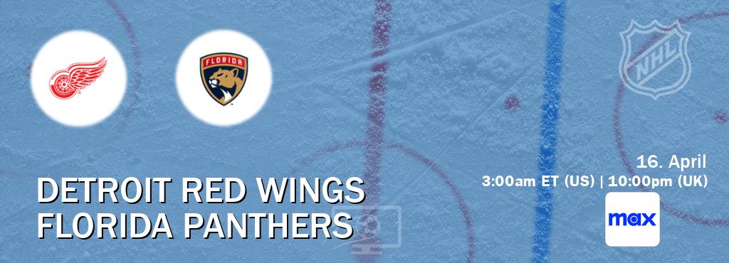 You can watch game live between Detroit Red Wings and Florida Panthers on Max(US).