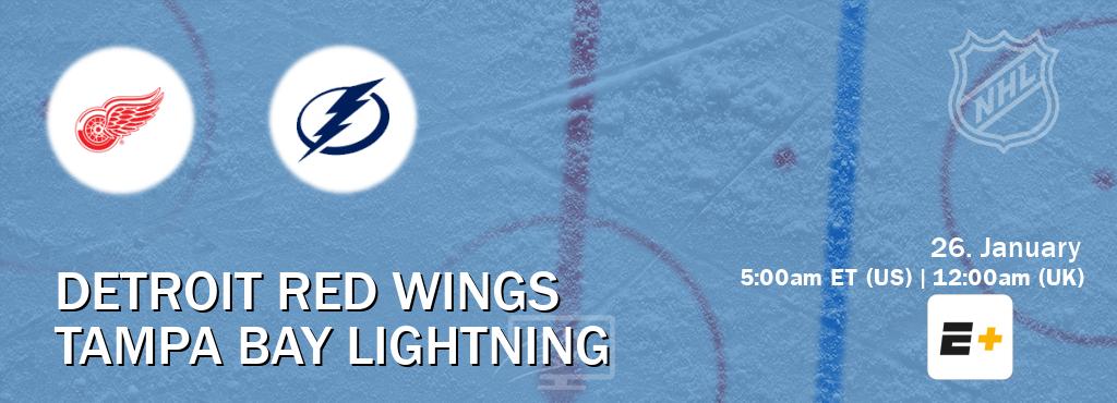 You can watch game live between Detroit Red Wings and Tampa Bay Lightning on ESPN+(US).