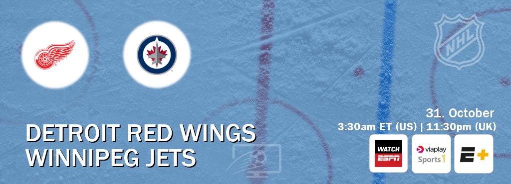 You can watch game live between Detroit Red Wings and Winnipeg Jets on WatchESPN(AU), Viaplay Sports 1(UK), ESPN+(US).