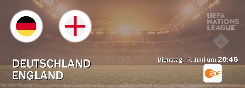 Das Spiel zwischen Deutschland und England wird am Dienstag,  7. Juni um  20:45, live vom ZDF übertragen.