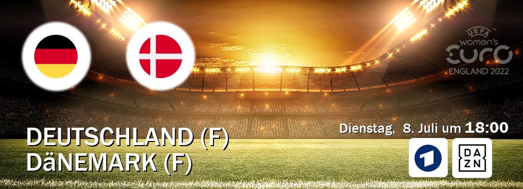 Das Spiel zwischen Deutschland (F) und Dänemark (F) wird am Dienstag,  8. Juli um  18:00, live vom Das Erste und DAZN übertragen.